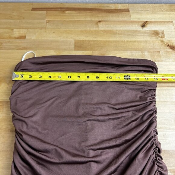 Lulus Exemplary Charm Brown Strapless Ruched Bodycon Mini Dress Size Large NEW - Picture 8 of 9